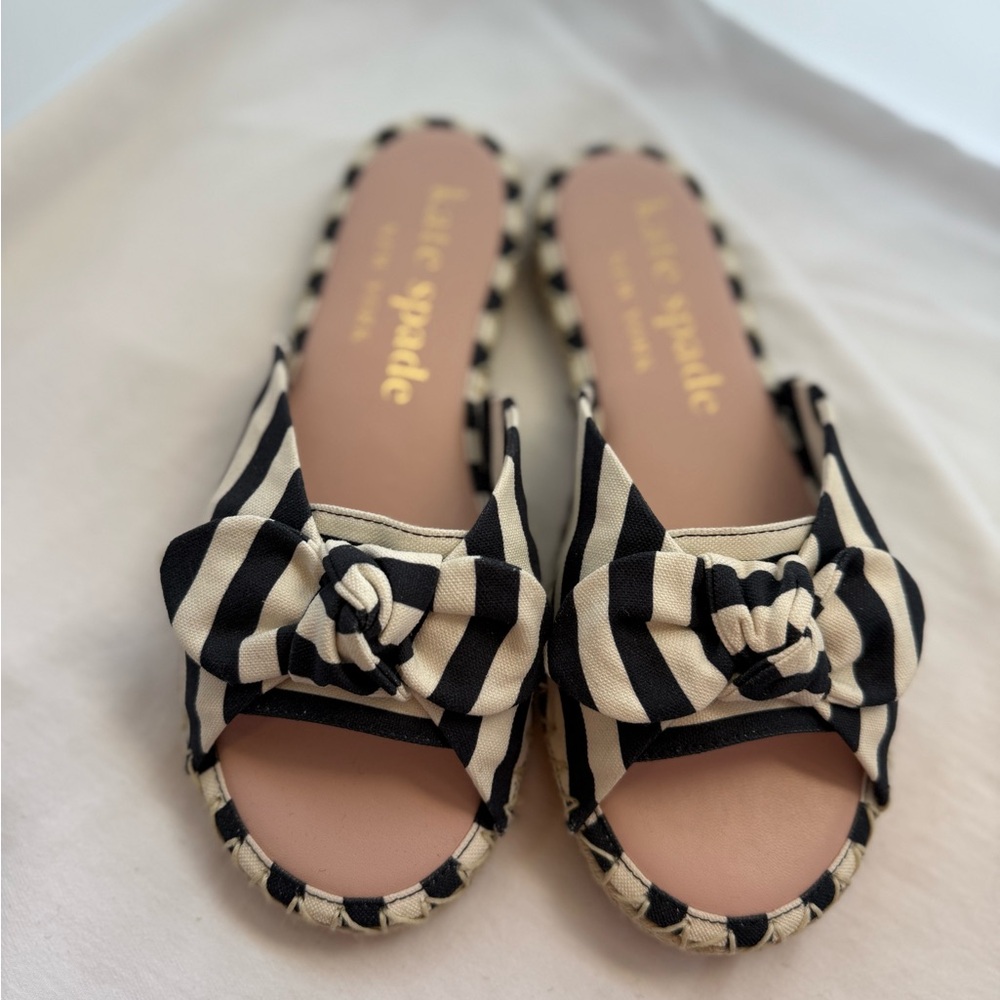 New Auth Kate Spade Saltie Shore Black and Cream Striped Espadrille size 7.5